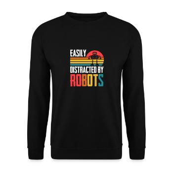 Retro Funny Easily Distracted By Robots Vintage Ro - Unisex Sweatshirt - black - Front - Alina (178cm) & Michal (187cm)