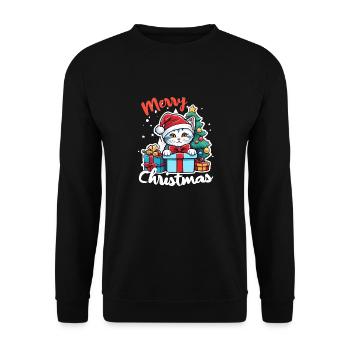 Kätzchen und frohe Weihnachten - Unisex Pullover - Schwarz - Vorne - Alina (178cm) & Michal (187cm)