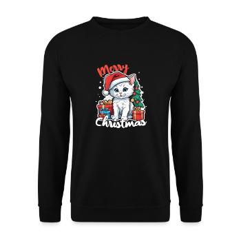 Weihnachtskatze - Frohe Weihnachten - Unisex Pullover - Schwarz - Vorne - Alina (178cm) & Michal (187cm)