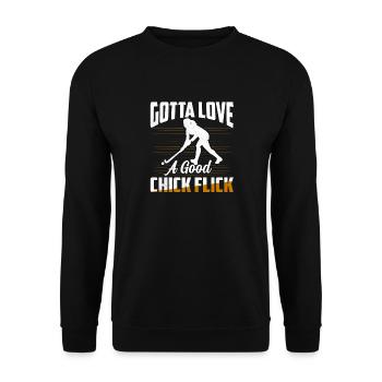 Gotta Love A Good Chick Flick Woman Field Hockey - Unisex Pullover - Schwarz - Vorne - Alina (178cm) & Michal (187cm)