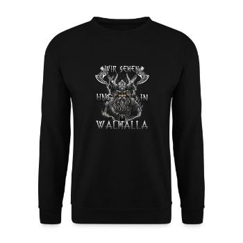 Walhalla Krieger Geschenk für Wikinger-Fans - Unisex Pullover - Schwarz - Vorne - Alina (178cm) & Michal (187cm)