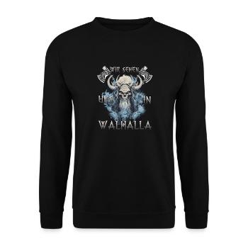 Walhalla Krieger Das Geschenk für Wikinger - Unisex Pullover - Schwarz - Vorne - Alina (178cm) & Michal (187cm)