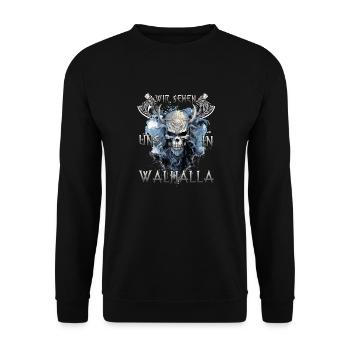 Walhalla Krieger Das Geschenk für Asgard-Jünger - Unisex Pullover - Schwarz - Vorne - Alina (178cm) & Michal (187cm)