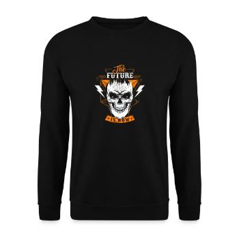 Future is now Orange Skull - Unisex Pullover - Schwarz - Vorne - Alina (178cm) & Michal (187cm)