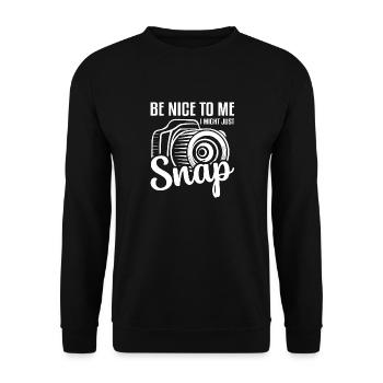 Soyez gentil avec moi, je pourrais juste prendre des photos avec un appareil photo - Sweat-shirt Unisexe - noir - Devant - Alina (178cm) & Michal (187cm)
