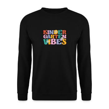 Kindergarten Vibes Kids Crew Retro Premier jour - Sweat-shirt Unisexe - noir - Devant - Alina (178cm) & Michal (187cm)