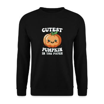 Süßester Kürbis im Aufnäher Halloween-Kostüm - Unisex Pullover - Schwarz - Vorne - Alina (178cm) & Michal (187cm)