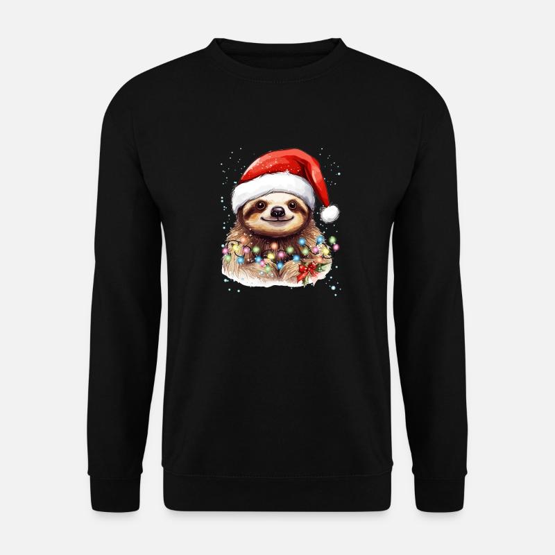 Faultier Grafik, Lustiges Faultier Weihnachten Pyjama - Unisex Pullover - Schwarz