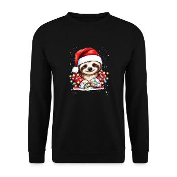 Weihnachtsdeko Faultier mit Weihnachtsbeleuchtung - Unisex Pullover - Schwarz - Vorne - Alina (178cm) & Michal (187cm)