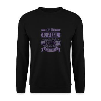 Ich bin Friseurin Was ist deine Superkraft - Unisex Pullover - Schwarz - Vorne - Alina (178cm) & Michal (187cm)