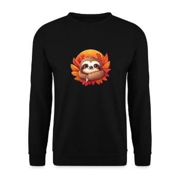 Cozy Autumn: Cute Sloth in Colorful Foliage - Unisex Sweatshirt - black - Front - Alina (178cm) & Michal (187cm)