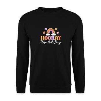 Hurra, es ist Kunsttag Lehrer Therapeut 100ster - Unisex Pullover - Schwarz - Vorne - Alina (178cm) & Michal (187cm)