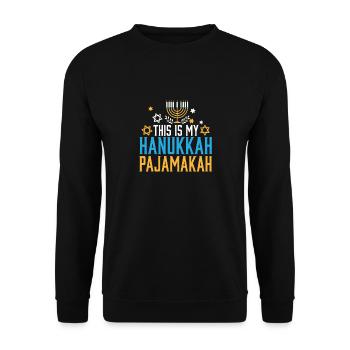 Famille juive C’est mon pyjama de Hanoukka - Sweat-shirt Unisexe - noir - Devant - Alina (178cm) & Michal (187cm)