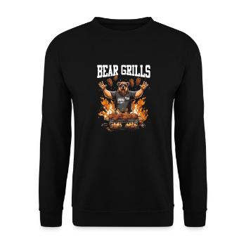 Bear Grills Barbecue BBQ Grillades Camping Sauvage - Sweat-shirt Unisexe - noir - Devant - Alina (178cm) & Michal (187cm)