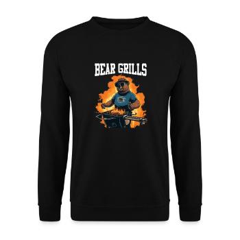 Bear Grills Barbecue BBQ Grillades Camping Sauvage - Sweat-shirt Unisexe - noir - Devant - Alina (178cm) & Michal (187cm)