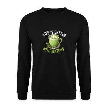 Matcha Tee Latte Liebhaber für grünen Tee Lustiger Matcha - Unisex Pullover - Schwarz - Vorne - Alina (178cm) & Michal (187cm)
