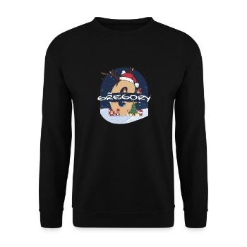 Toller Gregory-Name mit Weihnachtsmütze im Weihnachtsthema - Unisex Pullover - Schwarz - Vorne - Alina (178cm) & Michal (187cm)