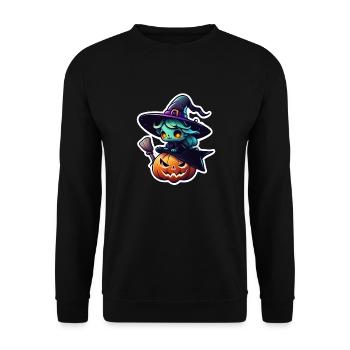Halloween - Kürbis und Hexe - Unisex Pullover - Schwarz - Vorne - Alina (178cm) & Michal (187cm)
