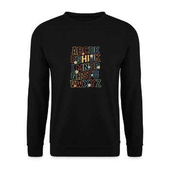 Drôle Maternelle Hi Alphabet Jour 100 - Sweat-shirt Unisexe - noir - Devant - Alina (178cm) & Michal (187cm)