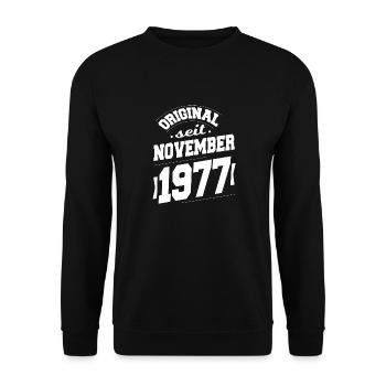 November 1977 Original seit 46 Jahren Mann Frau - Unisex Pullover - Schwarz - Vorne - Alina (178cm) & Michal (187cm)
