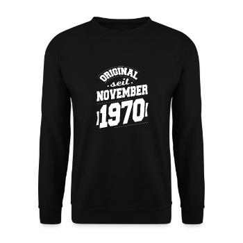 November 1970 Original seit 53 Jahren Mann Frau - Unisex Pullover - Schwarz - Vorne - Alina (178cm) & Michal (187cm)
