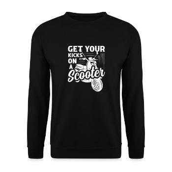 Get Your Kicks On A Scooter Motorbike Moped - Unisex Pullover - Schwarz - Vorne - Alina (178cm) & Michal (187cm)