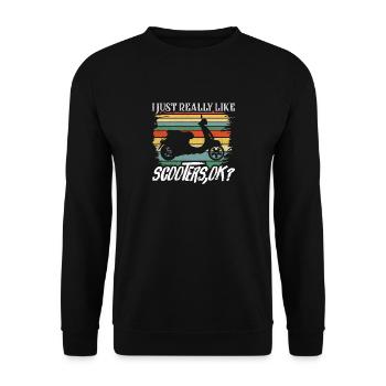 I Just Really Like Scooters,Ok? Motorbike Moped - Unisex Pullover - Schwarz - Vorne - Alina (178cm) & Michal (187cm)