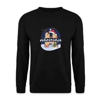 Toller Hannah-Name mit Weihnachtsmütze im Weihnachtsthema - Unisex Pullover - Schwarz - Vorne - Alina (178cm) & Michal (187cm)
