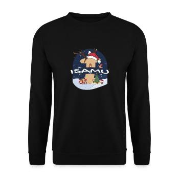 Nom génial d’Isamu w chapeau de père Noël dans le thème de Noël - Sweat-shirt Unisexe - noir - Devant - Alina (178cm) & Michal (187cm)