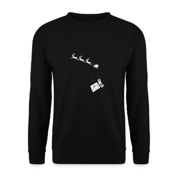 Santa Is Coming Geschenkeregen Weihnachten - Unisex Pullover - Schwarz - Vorne - Alina (178cm) & Michal (187cm)
