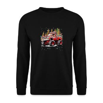 Roter LKW Offroad-Weihnachten mit Weihnachtsbaum - Unisex Pullover - Schwarz - Vorne - Alina (178cm) & Michal (187cm)