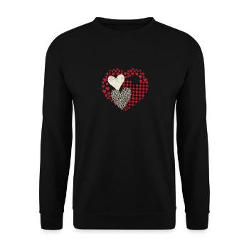 Büffel Rot Schwarz Kariert Leopard Herzen Valentin - Unisex Pullover - Schwarz - Vorne - Alina (178cm) & Michal (187cm)