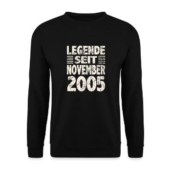 November 2005 Legende seit 18 Jahren Mann Frau - Unisex Pullover - Schwarz - Vorne - Alina (178cm) & Michal (187cm)