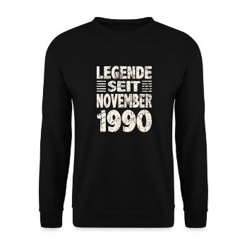 November 1990 Legende seit 33 Jahren Mann Frau - Unisex Pullover - Schwarz - Vorne - Alina (178cm) & Michal (187cm)