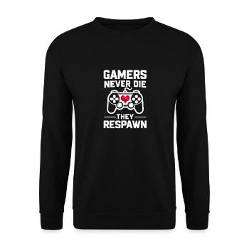 Gamer sterben nie, sie respawnen - Unisex Pullover - Schwarz - Vorne - Alina (178cm) & Michal (187cm)