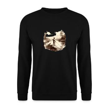 Forellenfischer Fliegenfischen Sportangler Angeln - Unisex Pullover - Schwarz - Vorne - Alina (178cm) & Michal (187cm)