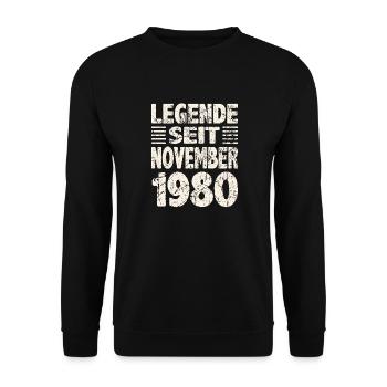 November 1980 Legende seit 43 Jahren Mann Frau - Unisex Pullover - Schwarz - Vorne - Alina (178cm) & Michal (187cm)