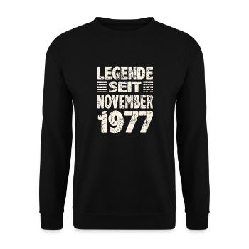 November 1977 Legende seit 46 Jahren Mann Frau - Unisex Pullover - Schwarz - Vorne - Alina (178cm) & Michal (187cm)