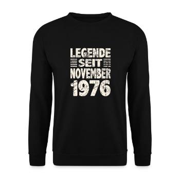 November 1976 Legende seit 47 Jahren Mann Frau - Unisex Pullover - Schwarz - Vorne - Alina (178cm) & Michal (187cm)