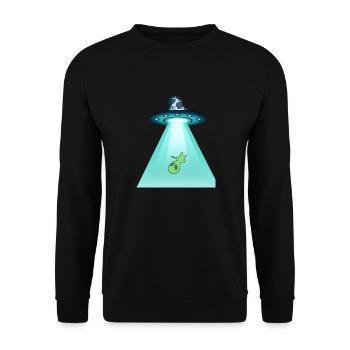 Funny Cow Abducting Alien in Spaceship - Unisex Sweatshirt - black - Front - Alina (178cm) & Michal (187cm)