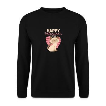 Happy Valentine's Day Meow Cute Katze Lover Kitty - Unisex Pullover - Schwarz - Vorne - Alina (178cm) & Michal (187cm)