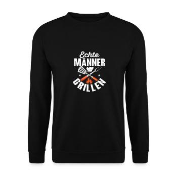 Echte Männer grillen BBQ Griller Grill - Unisex Pullover - Schwarz - Vorne - Alina (178cm) & Michal (187cm)