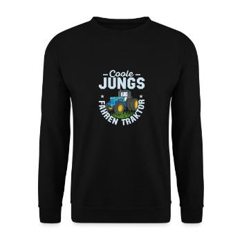 Coole Jungs fahren Traktor Trecker - Unisex Pullover - Schwarz - Vorne - Alina (178cm) & Michal (187cm)