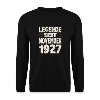 November 1927 Legende seit 96 Jahren Mann Frau - Unisex Pullover - Schwarz - Vorne - Alina (178cm) & Michal (187cm)