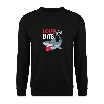 Liebe auf den ersten Biss Haie Lustiger - Unisex Pullover - Schwarz - Vorne - Alina (178cm) & Michal (187cm)