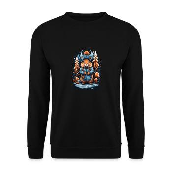Squirrel with winter hat happy - Unisex Sweatshirt - black - Front - Alina (178cm) & Michal (187cm)