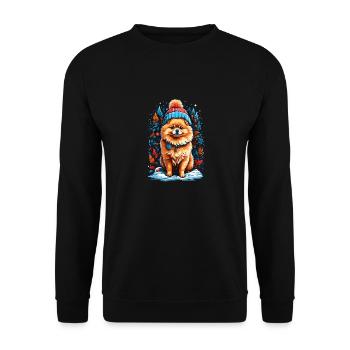 Pomeranian Mit Wintermütze Glücklicher Pomeranian - Unisex Pullover - Schwarz - Vorne - Alina (178cm) & Michal (187cm)