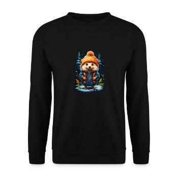 Hedgehog with Winter Hat Happy Hedgehog - Unisex Sweatshirt - black - Front - Alina (178cm) & Michal (187cm)