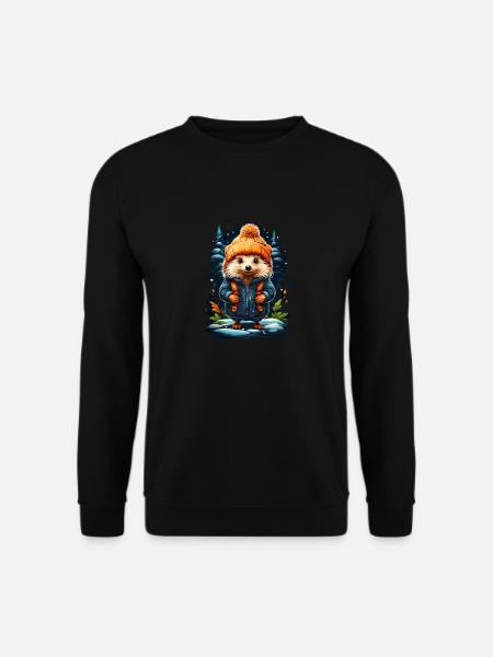 Igel Mit Wintermütze Happy Hedgehog - Unisex Pullover - Schwarz