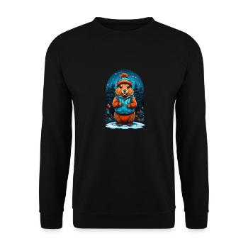 Marmot with winter hat Happy marmot - Unisex Sweatshirt - black - Front - Alina (178cm) & Michal (187cm)